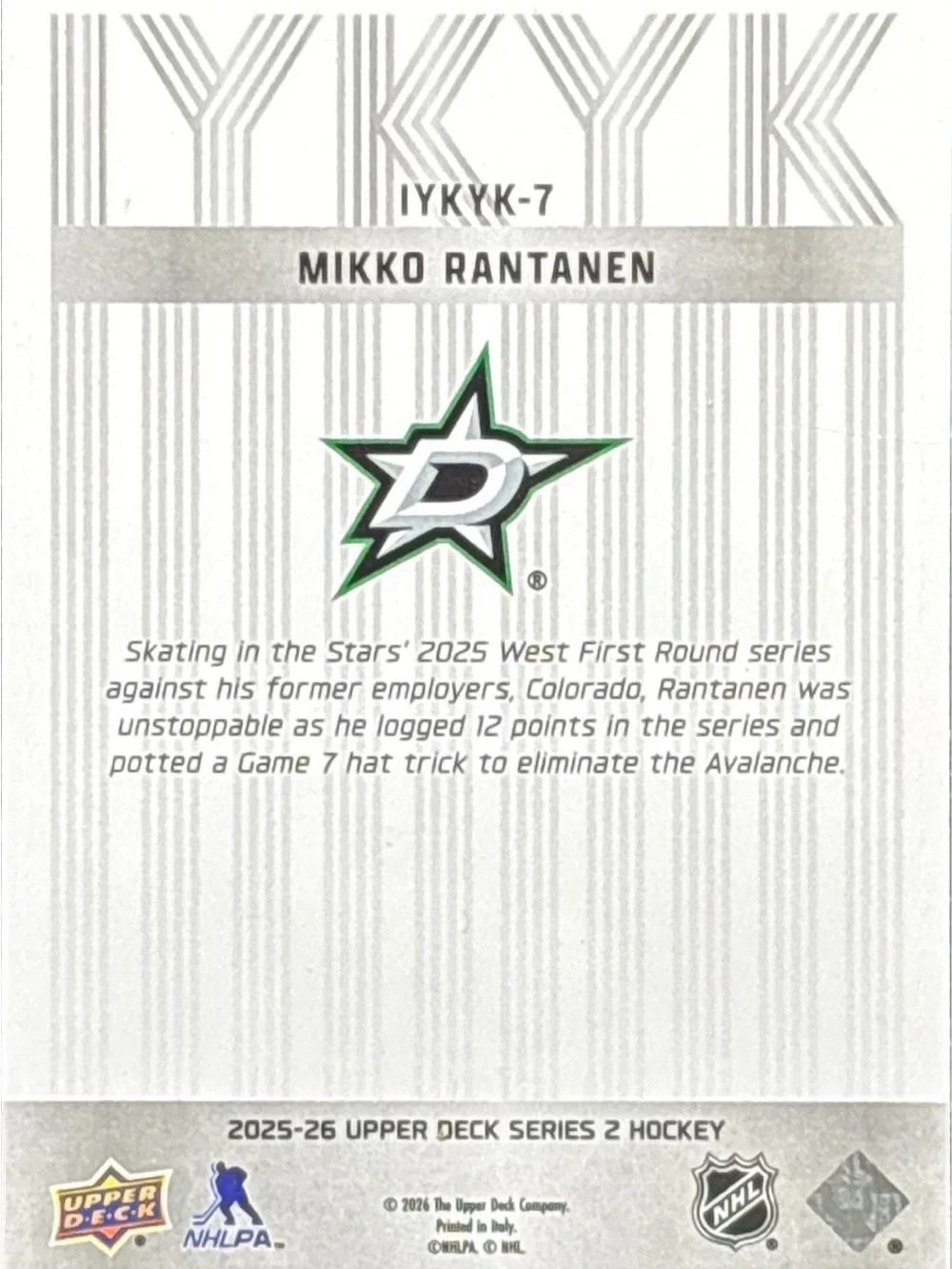 Upper Deck Mikko Rantanen Hockey Trading Card - Rainbow Foil